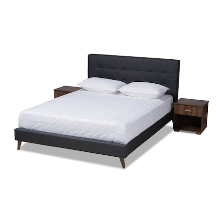 Baxton Studio Maren Dark Grey Queen Size Platform Bed with Two Nightstands 157-9694